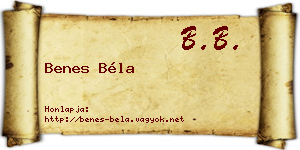 Benes Béla névjegykártya
